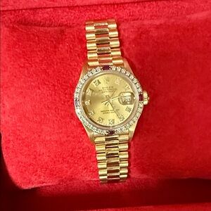 Rolex Ladies President 18K Gold Watch with Factory Diamonds Ruby year1999